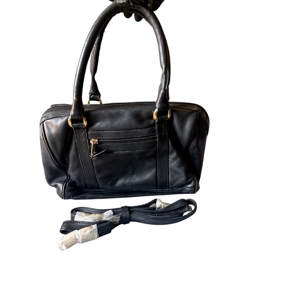 Vintage ILI New York Cowhide Leather Satchel Top Handle Bag Black 13" L X 9" H - Picture 1 of 11